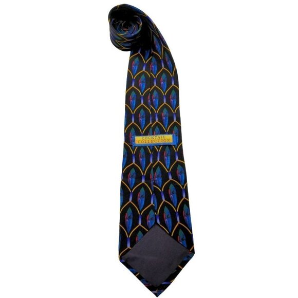 Cocktail Collection Geometric Black Blue Gold Multicolor Novelty Silk Necktie - Picture 5 of 7